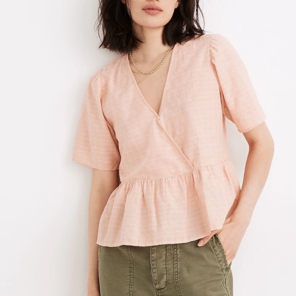 Madewell Light Pink Peach Crossover Peplum Top
